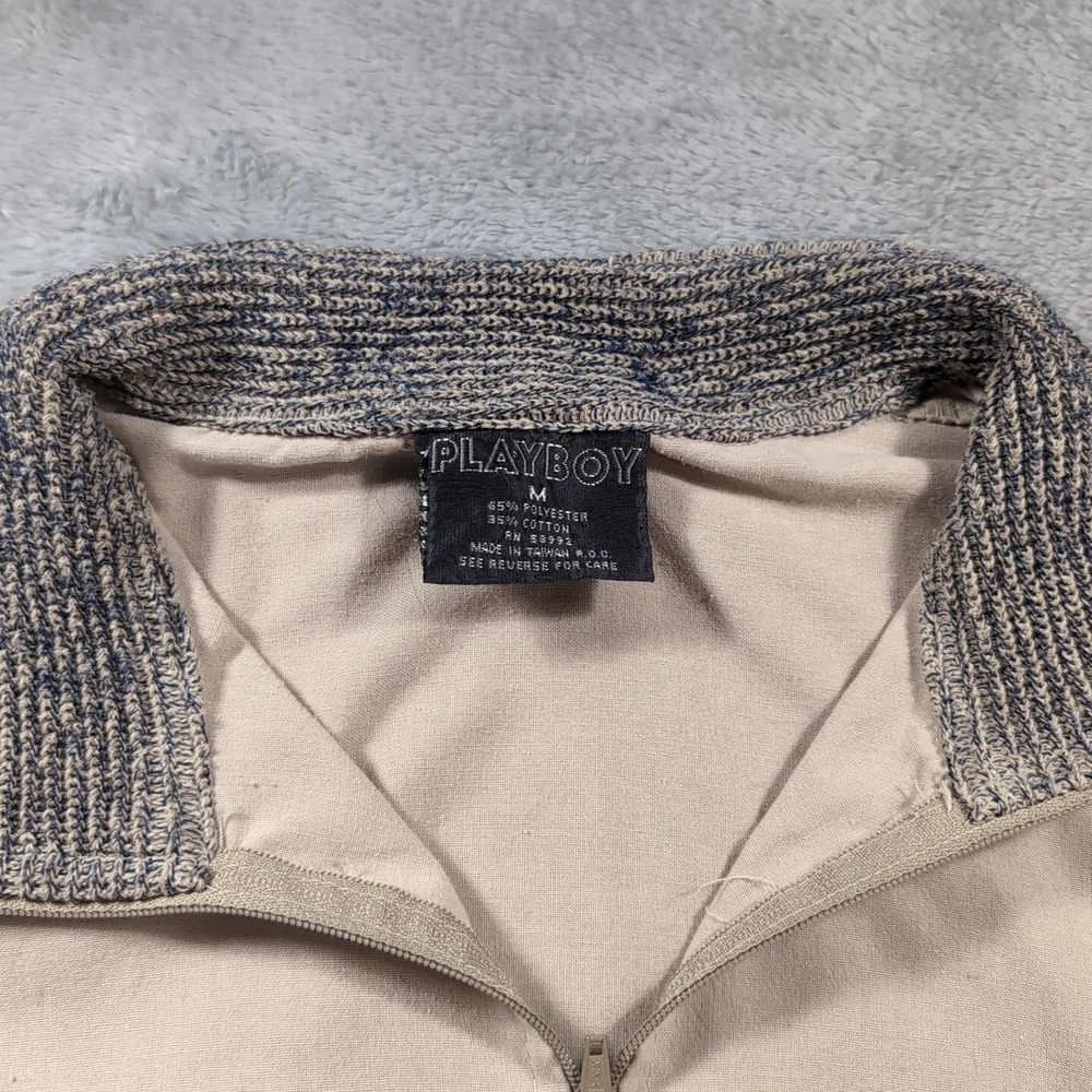 Vintage 80s Adult Medium M Playboy Jacket Retro 1/4 Zip Pullover Beige - Picture 3 of 8